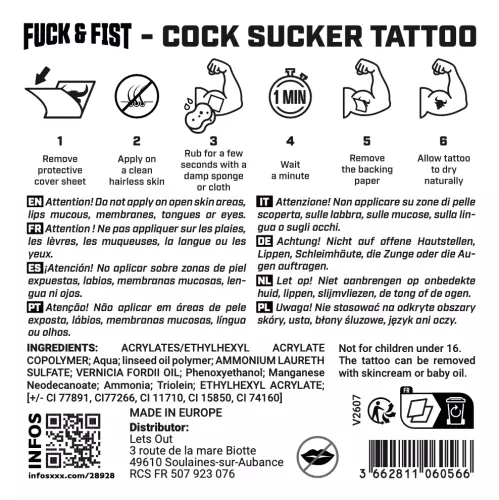 Temporary Tattoo Cock Sucker 9 x 6.5cm – 3/3